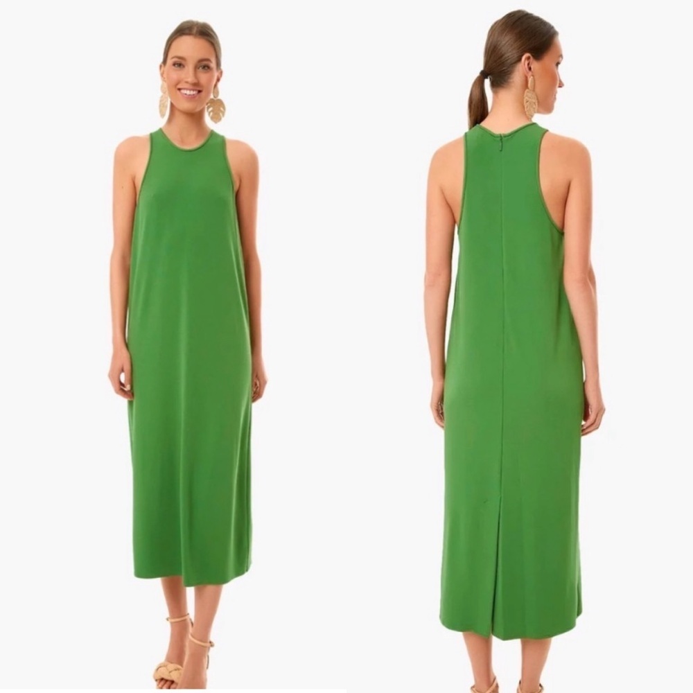 Tibi || Serpentine Tank Dress Crew Neck Crepe Leaf Green 2